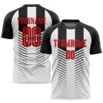 Maillot de football personnalisé noir, rouge et blanc, sublimation Maillot de football personnalisé noir, rouge et blanc, sublimation