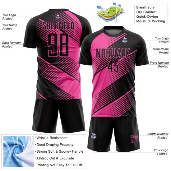 Maillot de football rose sublimé noir personnalisé Maillot de football rose sublimé noir personnalisé