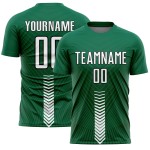 Maillot vert Kelly Shapes, uniforme de football personnalisé à sublimation avec flèche blanche et noire Maillot vert Kelly Shapes, uniforme de football personnalisé à sublimation avec flèche blanche et noire