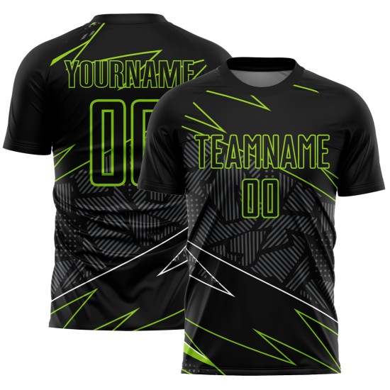 Maillot de football vert uniforme lignes sublimation noir néon personnalisé Maillot de football vert uniforme lignes sublimation noir néon personnalisé