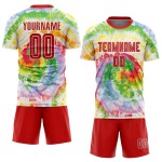 Maillot de football personnalisé à sublimation rouge et blanc, teinture par cravate Maillot de football personnalisé à sublimation rouge et blanc, teinture par cravate