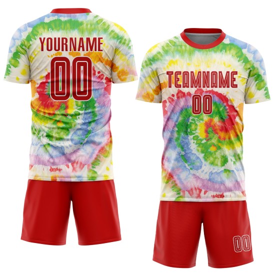 Maillot de football personnalisé à sublimation rouge et blanc, teinture par cravate Maillot de football personnalisé à sublimation rouge et blanc, teinture par cravate