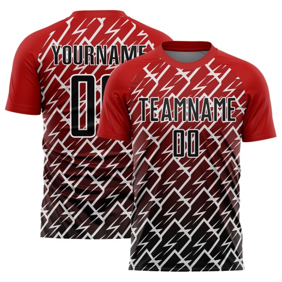 Maillot de football Lightning personnalisé noir-blanc-rouge par sublimation Maillot de football Lightning personnalisé noir-blanc-rouge par sublimation