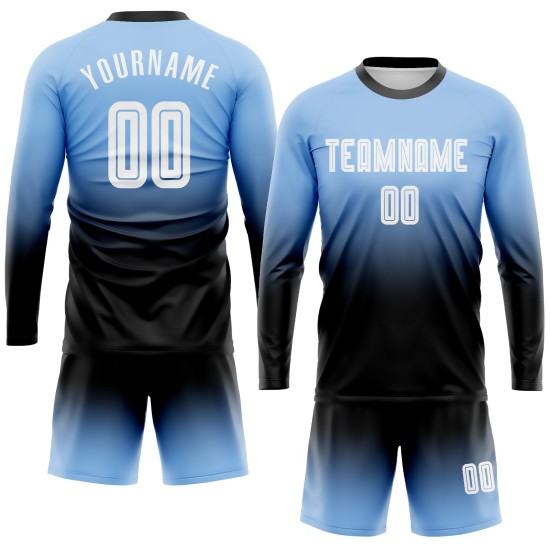 Maillot de football à manches longues, léger et personnalisé, à la mode, dégradé blanc-noir-bleu Maillot de football à manches longues, léger et personnalisé, à la mode, dégradé blanc-noir-bleu