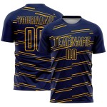 Maillot de football bleu marine personnalisé, lignes de sublimation jaune Maillot de football bleu marine personnalisé, lignes de sublimation jaune