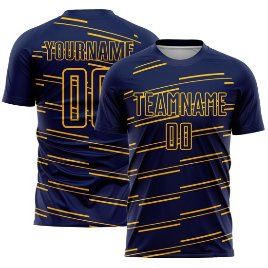 Maillot de football bleu marine personnalisé, lignes de sublimation jaune Maillot de football bleu marine personnalisé, lignes de sublimation jaune