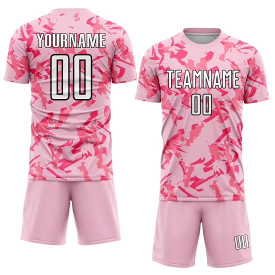 Maillot de football rose clair, noir et rose, motif géométrique abstrait, sublimation Maillot de football rose clair, noir et rose, motif géométrique abstrait, sublimation