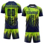 Maillot de football personnalisé jaune fluo, bleu marine et vert fluo, par sublimation Maillot de football personnalisé jaune fluo, bleu marine et vert fluo, par sublimation