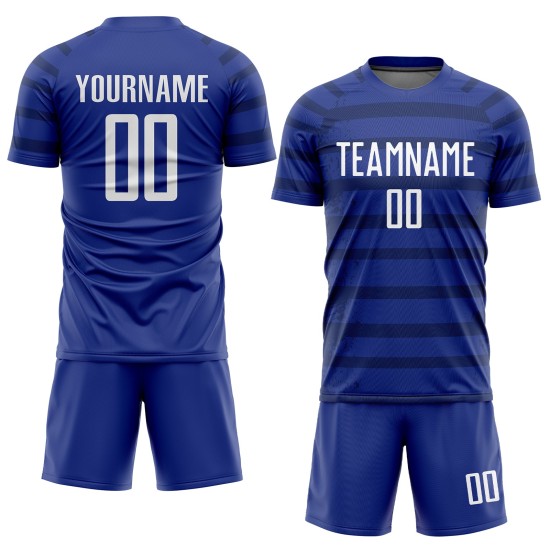 Maillot de football personnalisé à sublimation blanc-bleu marine Royal Maillot de football personnalisé à sublimation blanc-bleu marine Royal