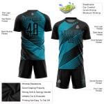 Maillot de football personnalisé par sublimation noir sarcelle Maillot de football personnalisé par sublimation noir sarcelle