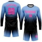 Maillot de football à manches longues, bleu clair, dégradé rose-noir, sublimation, personnalisé Maillot de football à manches longues, bleu clair, dégradé rose-noir, sublimation, personnalisé