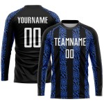 Maillot de football personnalisé à sublimation, uniforme noir, blanc et bleu roi Maillot de football personnalisé à sublimation, uniforme noir, blanc et bleu roi