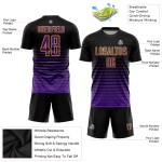 Maillot de football à rayures fines violet-or noir personnalisé par sublimation Maillot de football à rayures fines violet-or noir personnalisé par sublimation