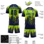 Maillot de football personnalisé jaune fluo, bleu marine et vert fluo, par sublimation Maillot de football personnalisé jaune fluo, bleu marine et vert fluo, par sublimation