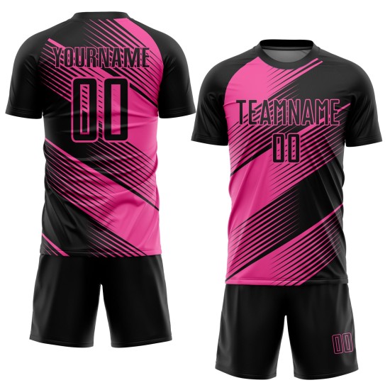 Maillot de football rose sublimé noir personnalisé Maillot de football rose sublimé noir personnalisé
