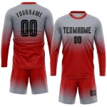Maillot de football gris personnalisé à manches longues, noir et rouge, à sublimation Maillot de football gris personnalisé à manches longues, noir et rouge, à sublimation