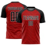Maillot de football rouge ondulé noir et blanc avec lignes de sublimation personnalisées Maillot de football rouge ondulé noir et blanc avec lignes de sublimation personnalisées