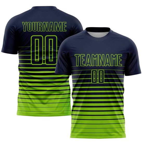 Maillot de football bleu marine à rayures fines, dégradé de mode néon, personnalisé, vert, sublimation Maillot de football bleu marine à rayures fines, dégradé de mode néon, personnalisé, vert, sublimation