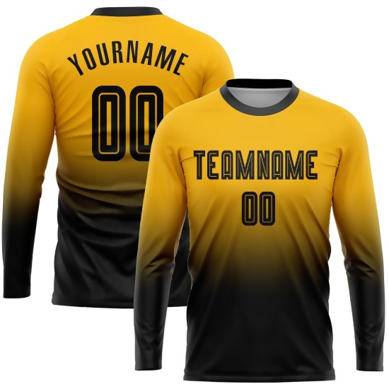 Maillot de football à manches longues, imprimé doré, à la mode, noir, personnalisé Maillot de football à manches longues, imprimé doré, à la mode, noir, personnalisé