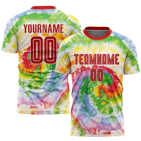 Maillot de football personnalisé à sublimation rouge et blanc, teinture par cravate Maillot de football personnalisé à sublimation rouge et blanc, teinture par cravate