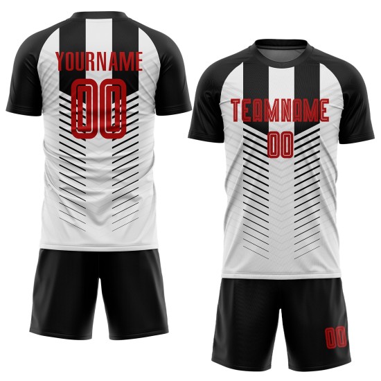 Maillot de football personnalisé noir, rouge et blanc, sublimation Maillot de football personnalisé noir, rouge et blanc, sublimation