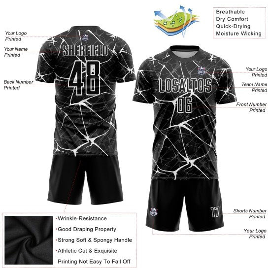 Maillot de football personnalisé par sublimation noir et blanc Maillot de football personnalisé par sublimation noir et blanc