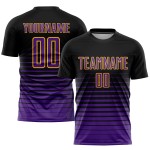 Maillot de football à rayures fines violet-or noir personnalisé par sublimation Maillot de football à rayures fines violet-or noir personnalisé par sublimation