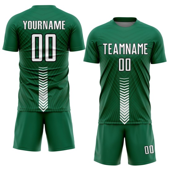 Maillot vert Kelly Shapes, uniforme de football personnalisé à sublimation avec flèche blanche et noire Maillot vert Kelly Shapes, uniforme de football personnalisé à sublimation avec flèche blanche et noire