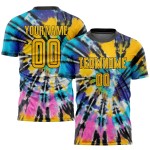 Maillot de football personnalisé par sublimation, teinture or-noir Maillot de football personnalisé par sublimation, teinture or-noir