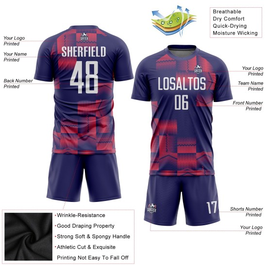 Maillot de football personnalisé à sublimation blanc-violet Maillot de football personnalisé à sublimation blanc-violet