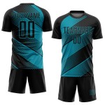 Maillot de football personnalisé par sublimation noir sarcelle Maillot de football personnalisé par sublimation noir sarcelle
