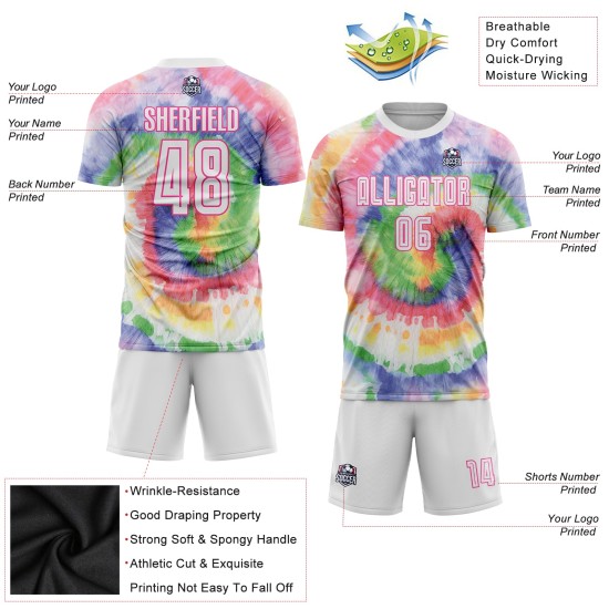Maillot de football personnalisé par sublimation, cravate blanche et rose Maillot de football personnalisé par sublimation, cravate blanche et rose