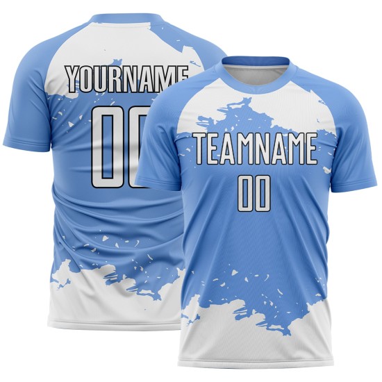 Maillot de football abstrait à sublimation, motif fragment léger, blanc et noir, personnalisé, bleu Maillot de football abstrait à sublimation, motif fragment léger, blanc et noir, personnalisé, bleu