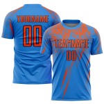 Maillot de football personnalisé par sublimation orange-bleu marine, uniforme de football bleu poudre Maillot de football personnalisé par sublimation orange-bleu marine, uniforme de football bleu poudre