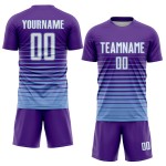Maillot de football à sublimation, dégradé, rayures fines, bleu, uniforme personnalisé, violet, blanc et clair Maillot de football à sublimation, dégradé, rayures fines, bleu, uniforme personnalisé, violet, blanc et clair