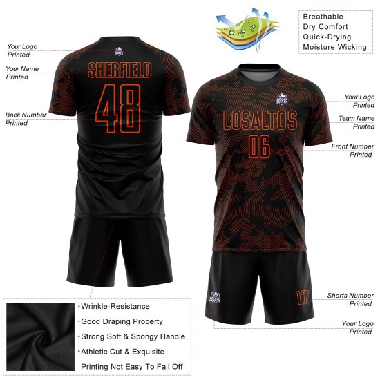 Maillot de football personnalisé noir orange sublimé