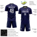 Maillot de football personnalisé violet, blanc foncé et noir, par sublimation Maillot de football personnalisé violet, blanc foncé et noir, par sublimation