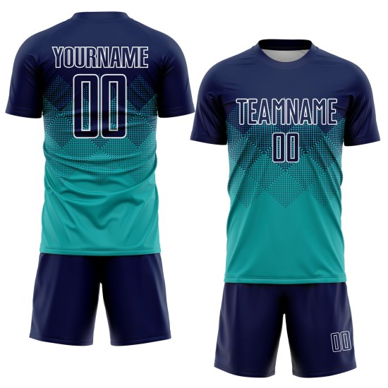 Maillot de football personnalisé à sublimation bleu marine et blanc Maillot de football personnalisé à sublimation bleu marine et blanc