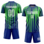 Maillot de football personnalisé par sublimation, blanc et vert royal fluo Maillot de football personnalisé par sublimation, blanc et vert royal fluo