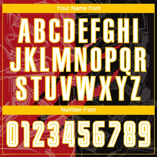 Maillot de football noir rouge-jaune à rayures, motif personnalisé, sublimation blanche, graffiti