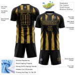 Maillot de football personnalisé à rayures noires et dorées abstraites Maillot de football personnalisé à rayures noires et dorées abstraites