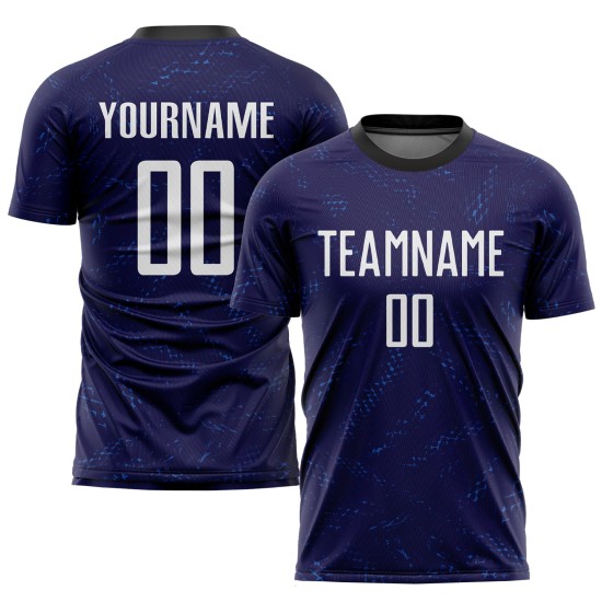 Maillot de football personnalisé violet, blanc foncé et noir, par sublimation Maillot de football personnalisé violet, blanc foncé et noir, par sublimation