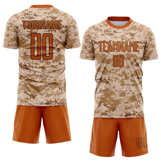 Maillot de service camouflage personnalisé Salute To Soccer orange-marron Texas Uniform Sublimation Maillot de service camouflage personnalisé Salute To Soccer orange-marron Texas Uniform Sublimation