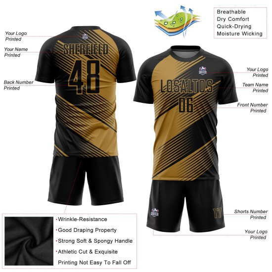 Maillot de football noir personnalisé à sublimation dorée Maillot de football noir personnalisé à sublimation dorée