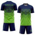 Maillot de football personnalisé bleu marine, uniforme de sublimation vert fluo Maillot de football personnalisé bleu marine, uniforme de sublimation vert fluo