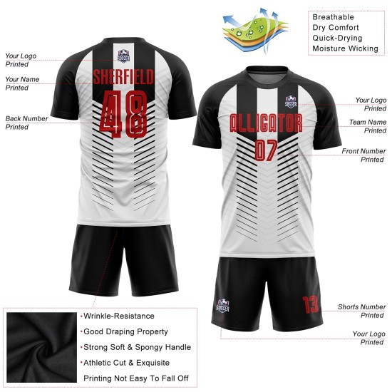 Maillot de football personnalisé noir, rouge et blanc, sublimation Maillot de football personnalisé noir, rouge et blanc, sublimation