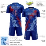 Maillot de football Royal Dripping bleu personnalisé avec sublimation et éclaboussures de lumière rouge Maillot de football Royal Dripping bleu personnalisé avec sublimation et éclaboussures de lumière rouge