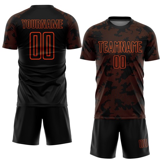 Maillot de football personnalisé noir orange sublimé