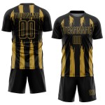 Maillot de football personnalisé à rayures noires et dorées abstraites Maillot de football personnalisé à rayures noires et dorées abstraites