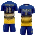 Maillot de football à rayures royales jaunes, uniforme de football à sublimation, personnalisé et à la mode Maillot de football à rayures royales jaunes, uniforme de football à sublimation, personnalisé et à la mode